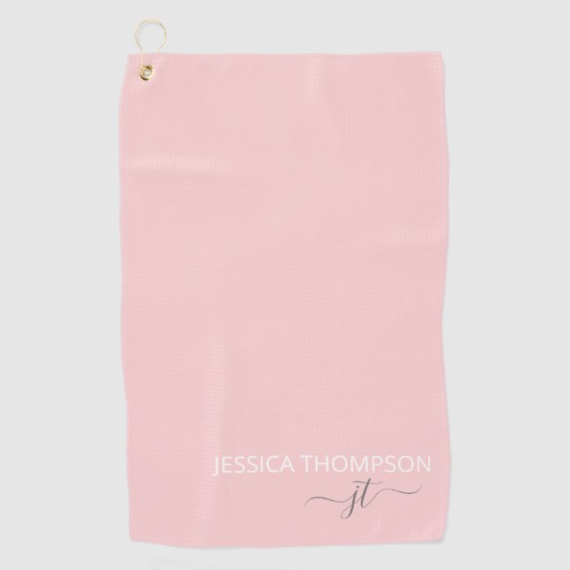 Serviette De Golf Élégant Monogramme moderne customisé Nom rose pâle (Devant)