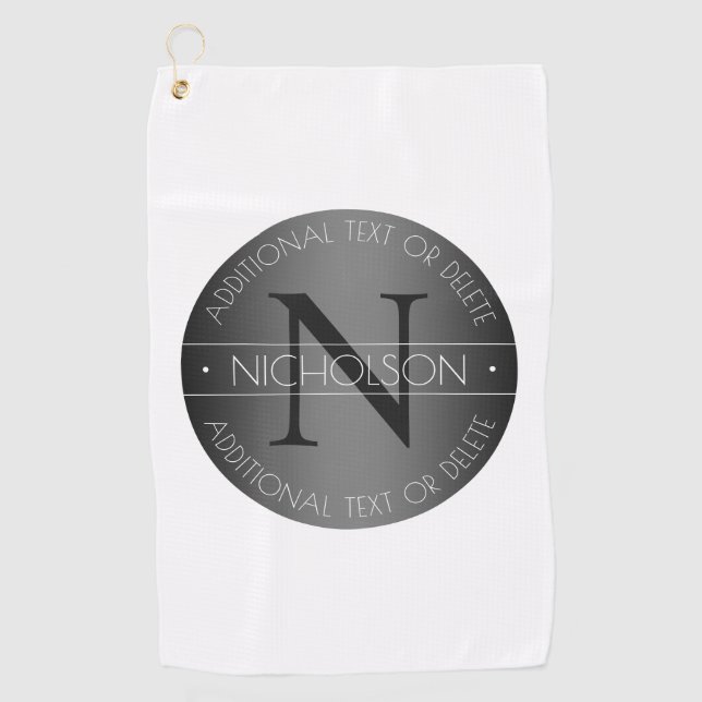 Serviette De Golf Élégant Monogramme moderne noir & blanc (Devant)