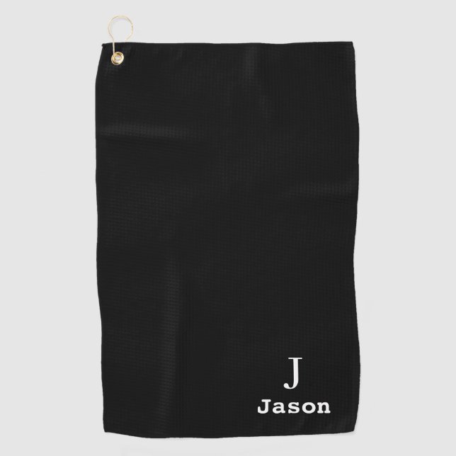 Serviette De Golf Élégant Monogramme Nom initial Noir personnalisé (Devant)
