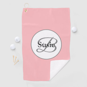 Serviette De Golf Élégant Monogramme rose pâle Nom personnalisé
