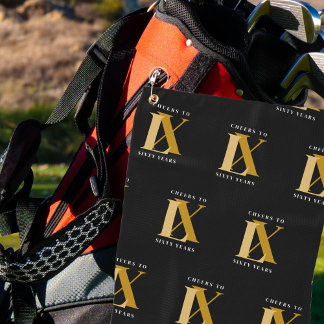 Serviette De Golf Élégant Motif d'anniversaire noir et or