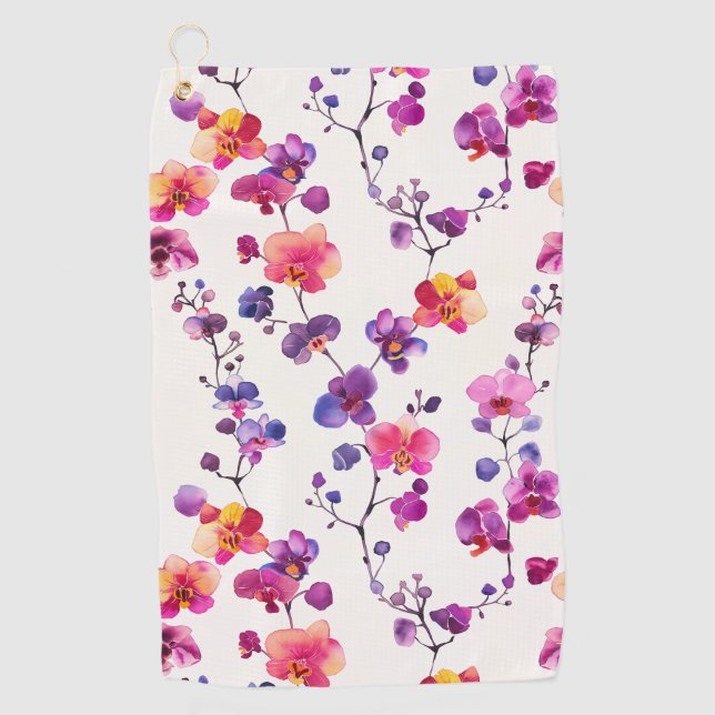 Serviette De Golf Élégant motif d'orchidée rose (Devant)