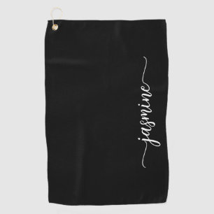 Serviette De Golf Élégant Noir minimal Girly Monogramme Nom Script