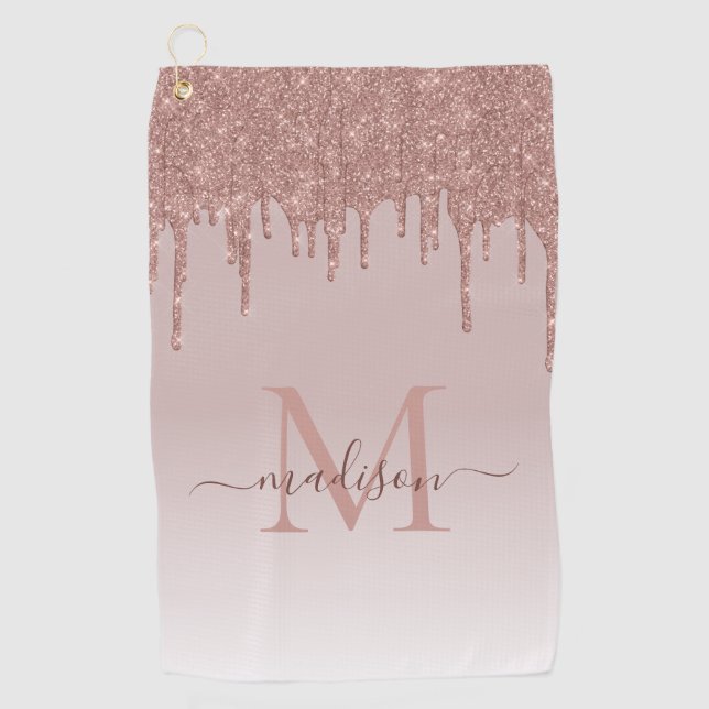 Serviette De Golf Elégant Parties scintillant Drives Rose Gold Monog (Devant)
