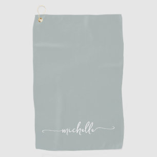 Serviette De Golf Élégant Sage Green Monogramme Nom Script