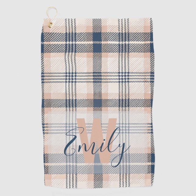Serviette De Golf Élégant tatan bleu crème Monogramme (Devant)