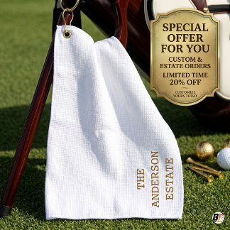 Serviette De Golf Élégante Typographie Dorée Personnalisée Blanche