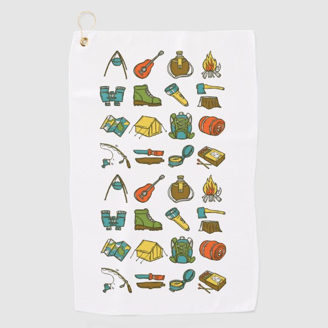 Serviette De Golf Éléments de camping multicolores (Devant)