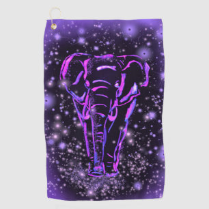 Serviette De Golf Eléphant Rose Violet Neon Marchant La Nuit étoilée
