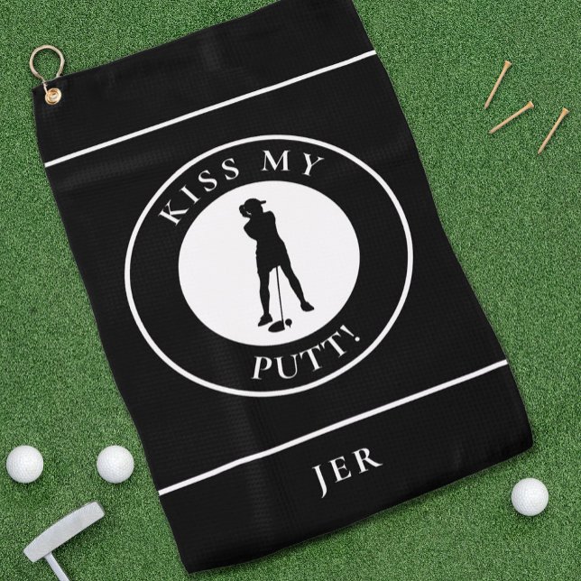 Serviette De Golf Embrasse Mon Putt Funny Golfer Humour Silhouette N (Kiss My Putt Funny Golfer Humor Silhouette Personalized Name or Initials Black Golf Towel For Her)