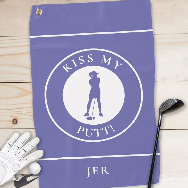 Serviette De Golf Embrasse Mon Putt Funny Golfer Silhouette Periwink (Kiss My Putt Funny Golfer Silhouette Periwinkle Blue Custom Initials Ladies' Golf Towel)