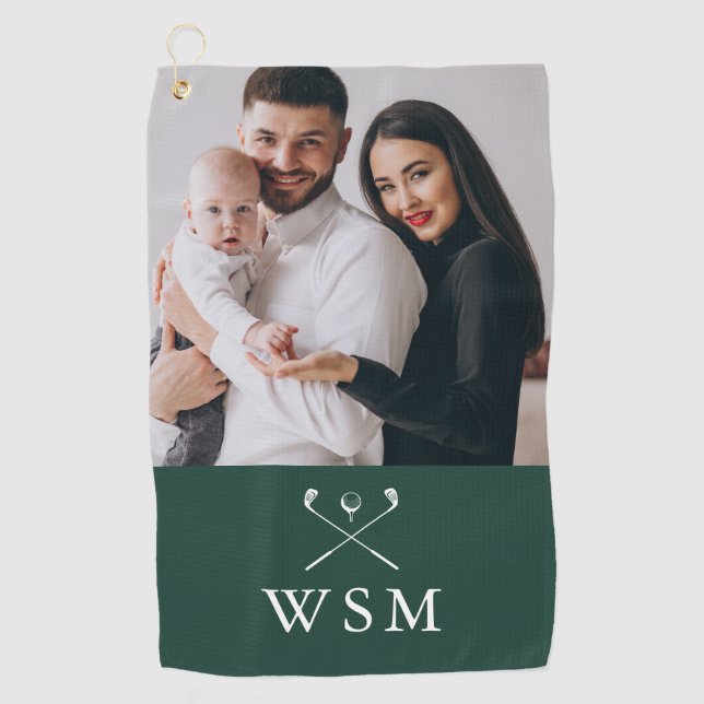 Serviette De Golf Emerald Green Monogram Photo Golf Clubs (Devant)