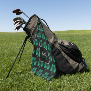Serviette De Golf Emerald Green Sparkle Shamrock black Monogram