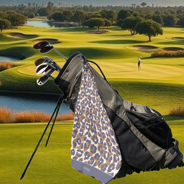 Serviette De Golf Empreinte de léopard-bleu et Brown (Leopard Print-Blue and Brown- Golf Towel)