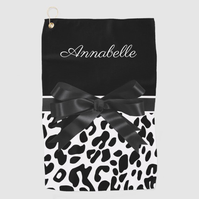 Serviette De Golf Empreinte de léopard de ruban noir (Devant)