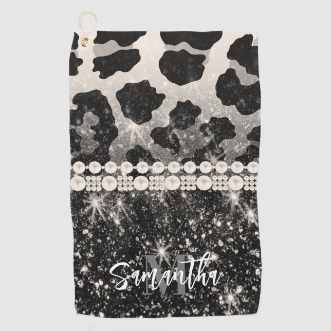 Serviette De Golf Empreinte de léopard Parties scintillant argent (Devant)