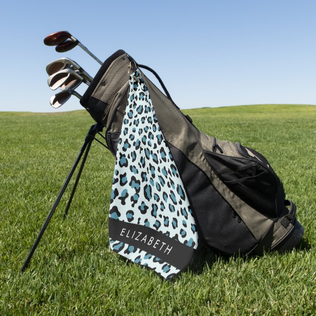 Serviette De Golf Empreinte de léopard, Spots, Leopard Bleu, Votre N (Vert)