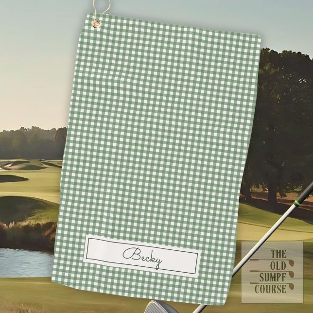 Serviette De Golf en vichy Motif en vert avec nom (Créateur téléchargé)