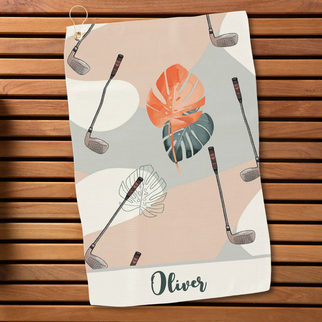 Serviette De Golf Ensemble de clubs de golf Boho avec feuilles tropi (Créateur téléchargé)