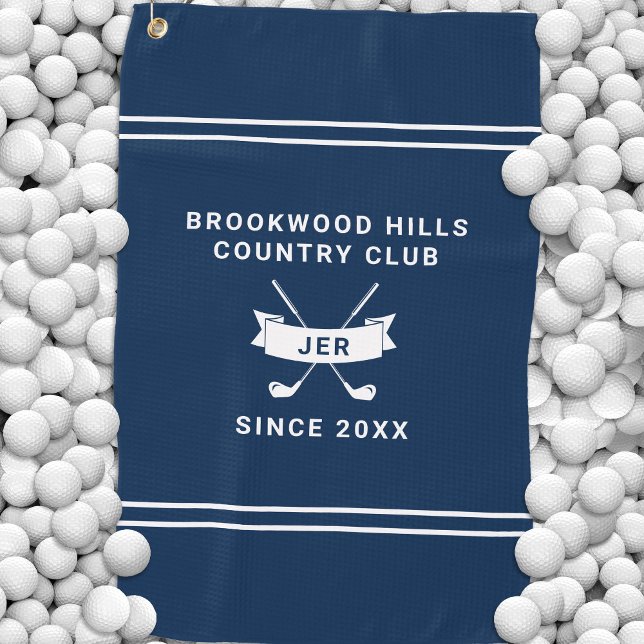 Serviette De Golf Ensembles de clubs de golf à initiales monogramme  (Modern Golfer Monogram Initials Golf Clubs Blue Golf Towel)