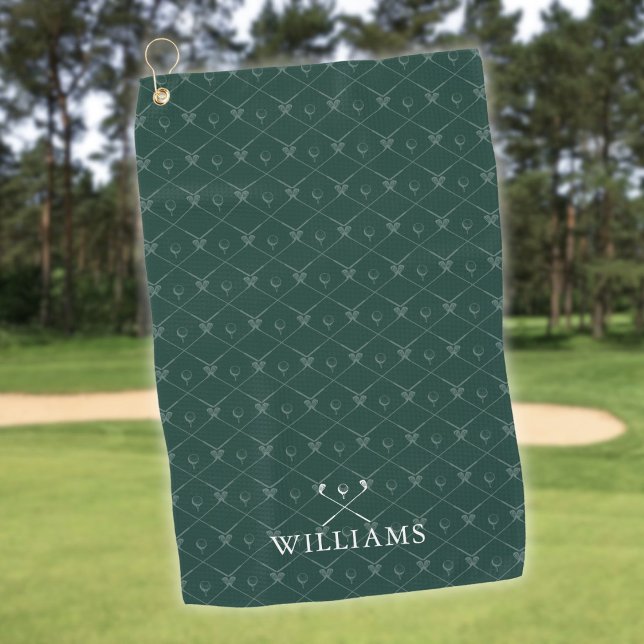 Serviette De Golf Ensembles de clubs de golf sur mesure motif vert é (Custom Name Golf Clubs Pattern Emerald Green Towel)