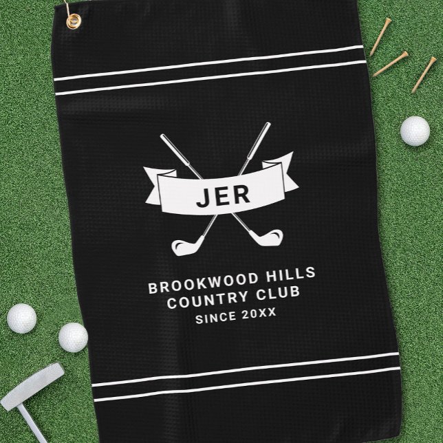 Serviette De Golf Ensembles de golf personnalisés avec monogramme Mo (Modern Golfer Custom Monogrammed Golf Clubs Black Golf Towel)