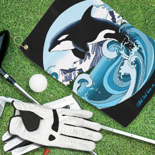 Serviette De Golf Épaulard majestueux baleine tueuse vagues bleues o