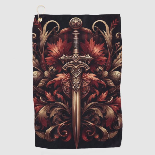 Serviette De Golf Epée rouge et bronze écossais celtique (Devant)