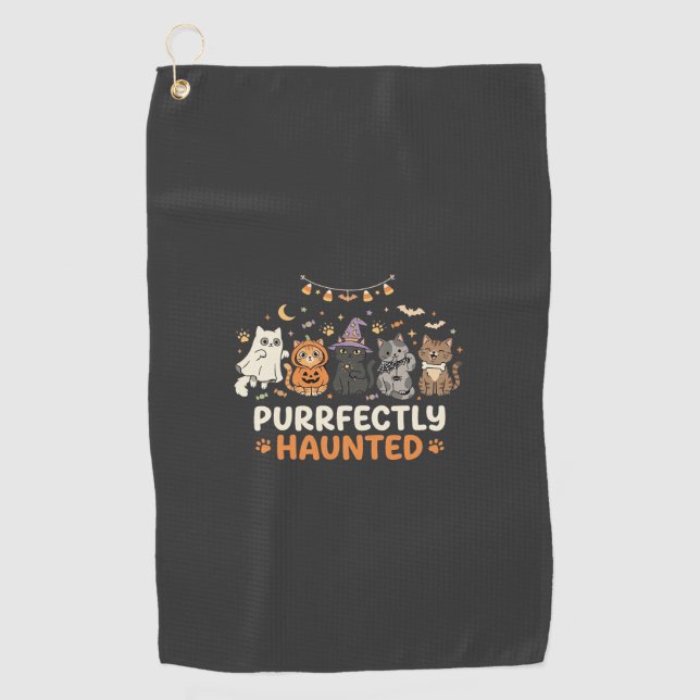 Serviette De Golf Équipe de chats hantés d'Halloween (Devant)