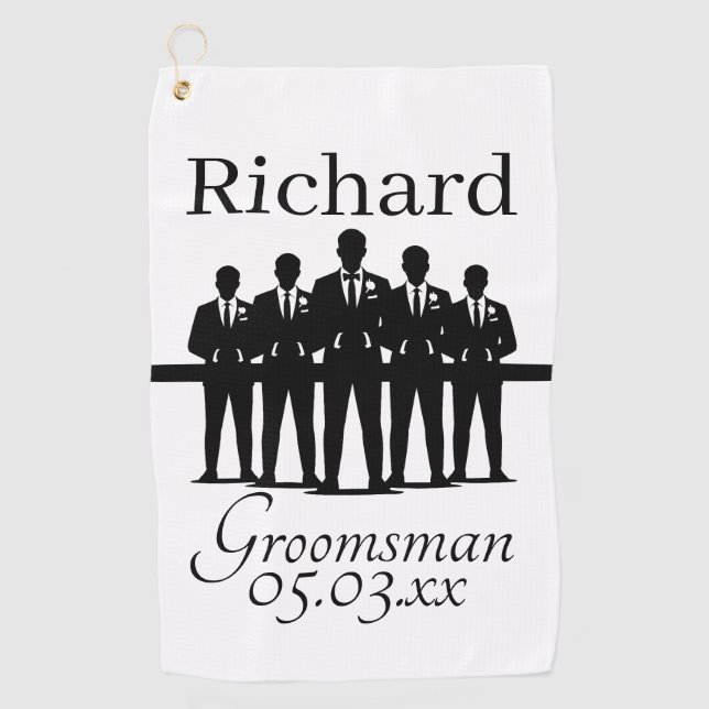 Serviette De Golf Équipe de témoin de mariage garçon silhouette nom (Devant)