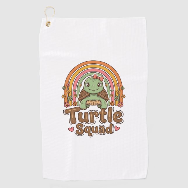 Serviette De Golf Équipe de tortue mignonne dessin vectoriel floral  (Devant)