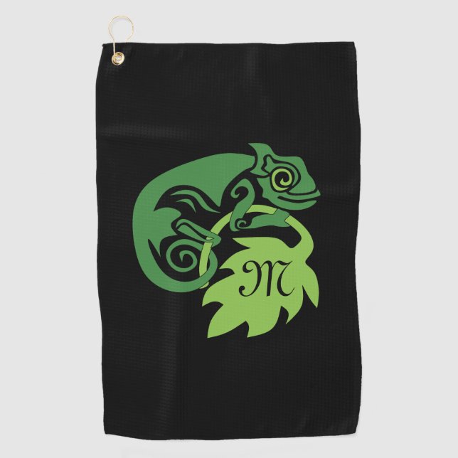 Serviette De Golf Escalade de chameleon lunaire sur le Monogramme de (Devant)