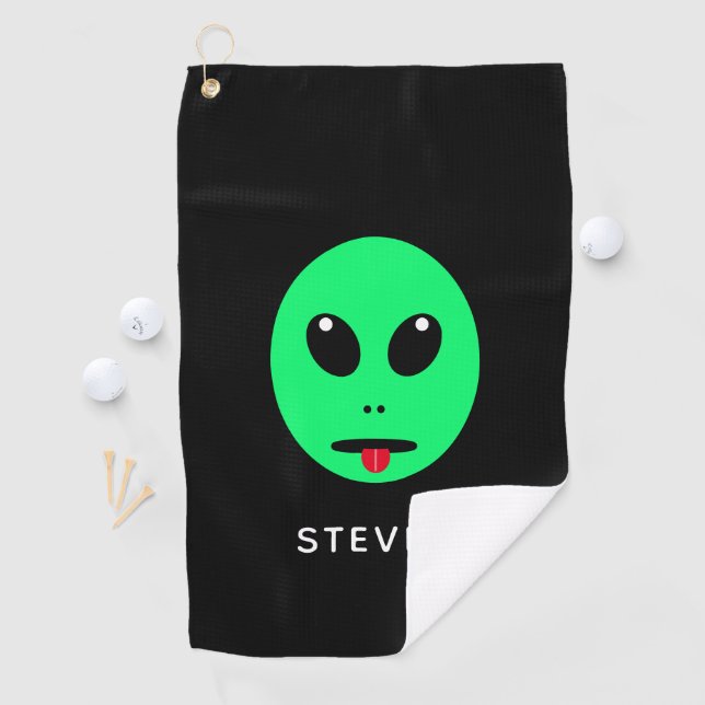 Serviette De Golf Espace amusant Alien Tête Noir Vert Personnalisé (En situation)