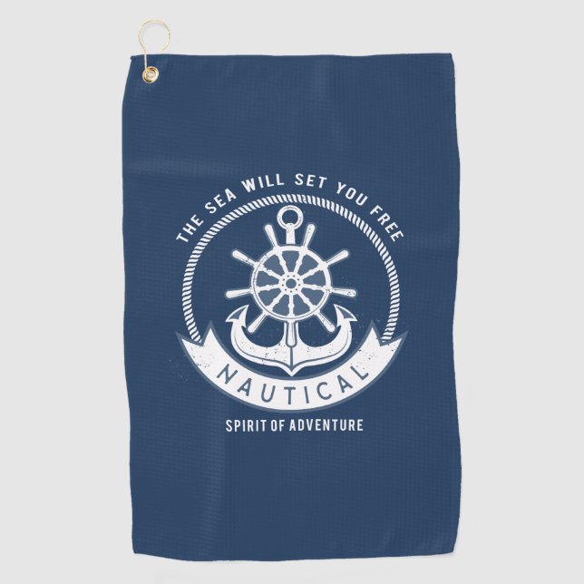 Serviette De Golf Esprit nautique Ancre,Roue, Bleu marine (Devant)