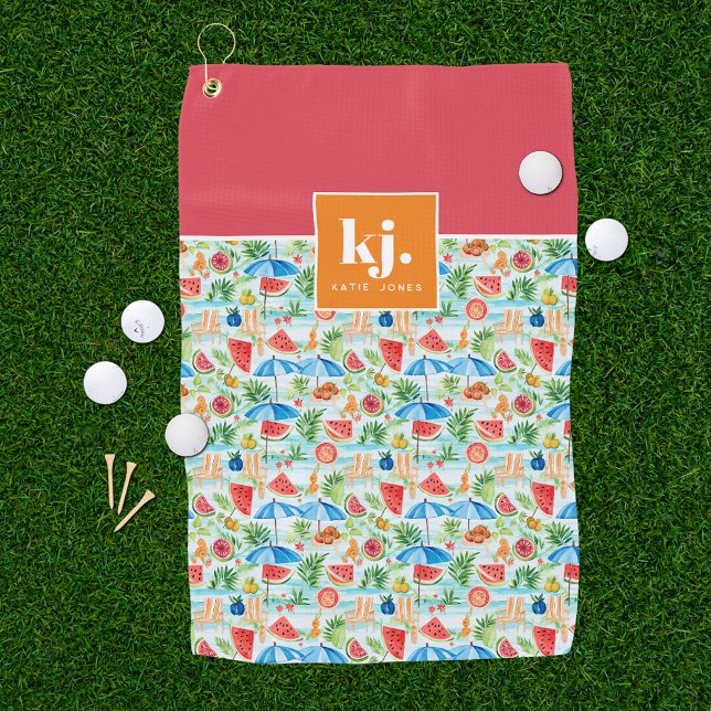 Serviette De Golf Été amusant Monogramme élégant (Créateur téléchargé)