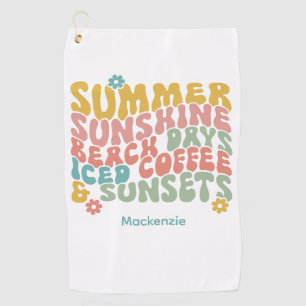 Serviette De Golf Été Super Rétro Monogramme rose Nom Bagage