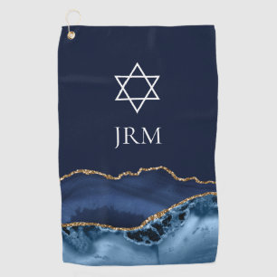 Serviette De Golf Étoile de David juive en or et bleu marine avec mo