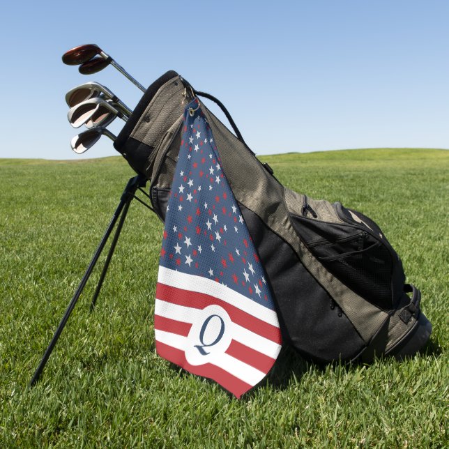 Serviette De Golf Étoiles et rayures monogrammes patriotiques (Vert)