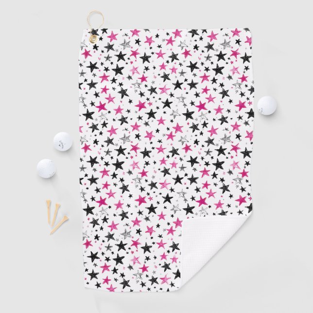 Serviette De Golf Étoiles Roses Argent Noir (En situation)