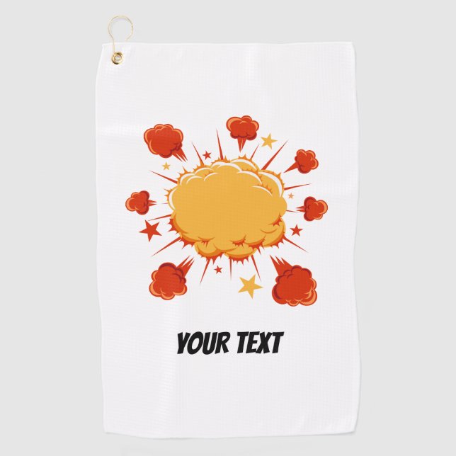 Serviette De Golf Explosion comique orange rouge personnalisable (Devant)