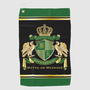 Serviette De Golf Faites votre propre blason Green Gold Eagle Emblem