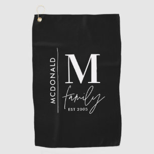 Serviette De Golf Famille monogramme moderne marine élégant monochro