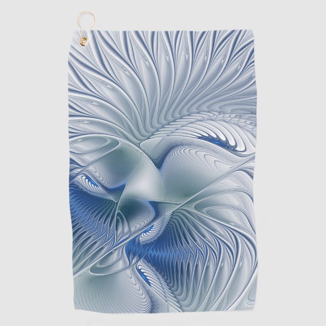 Serviette De Golf Fantaisie dynamique Abstrait Tons bleus Art fracta (Devant)