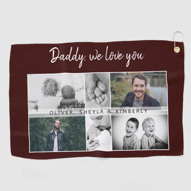 Serviette De Golf Father with Kids and Family Dad Photo Collage (Horizontal)