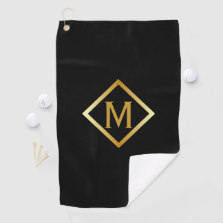 Serviette De Golf Faux Gold Monogram – Black & Gold
