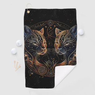 Serviette De Golf Feline artistique Cercle Twin Cats
