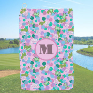 Serviette De Golf Femme rose et verte monogramme personnalisé
