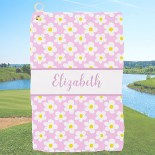 Serviette De Golf Fer rose marguerite fleurie nom personnalisé dames