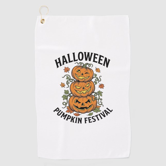 Serviette De Golf Festival de citrouilles d'Halloween Jack O Lantern (Devant)