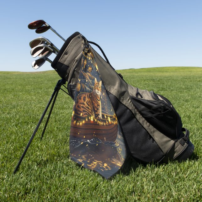 Serviette De Golf Fête de Noël du chat du Bengale Voyage (Vert)